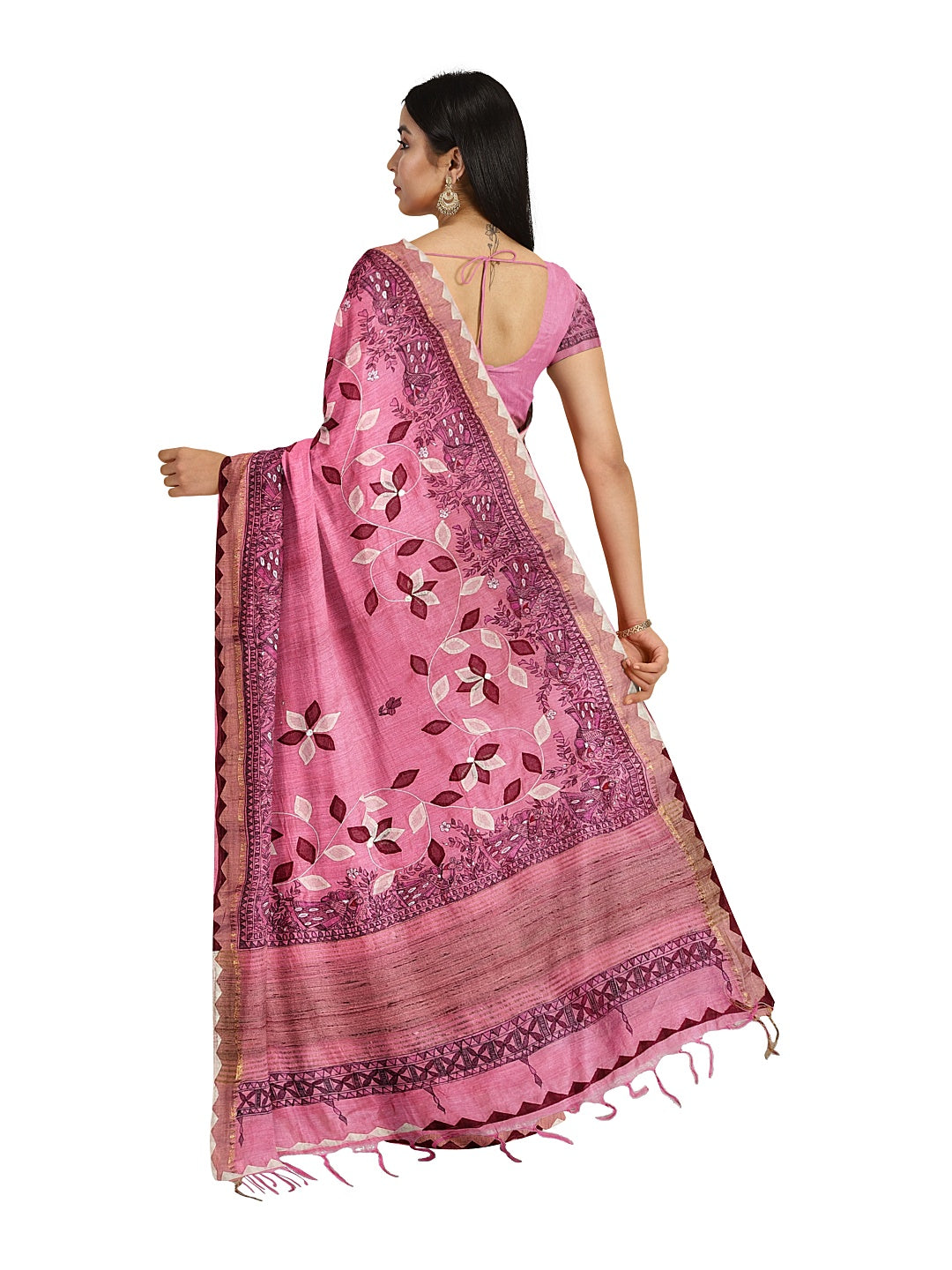 Hand-Painted Madhubani with Applique: A Divine Creation on Tussar Munga Silk