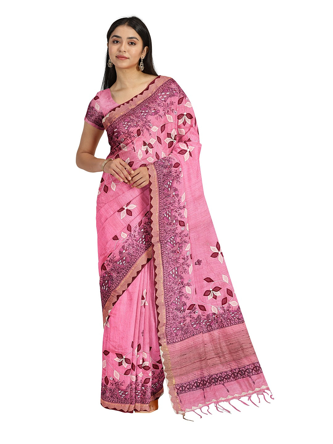 Hand-Painted Madhubani with Applique: A Divine Creation on Tussar Munga Silk