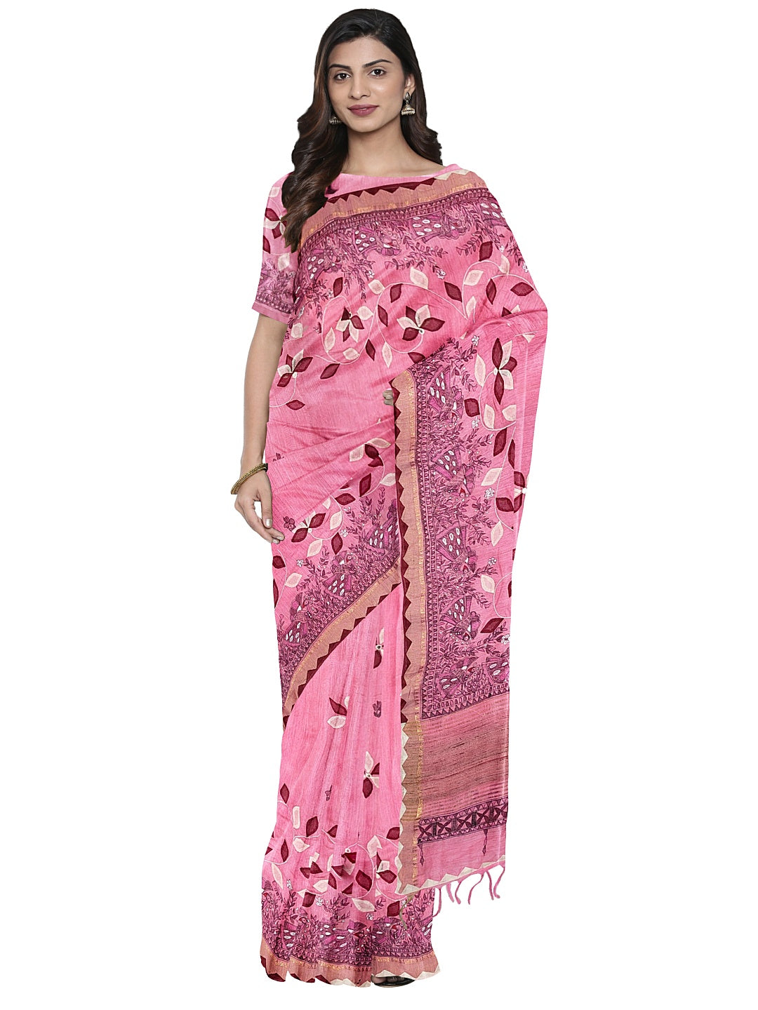 Hand-Painted Madhubani with Applique: A Divine Creation on Tussar Munga Silk