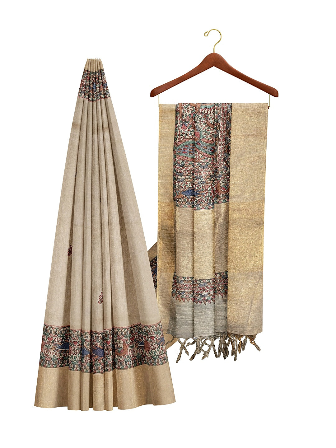 Radha Krishna under the Kadamb Tree – A Divine Melody on Tussar Ghicha Silk