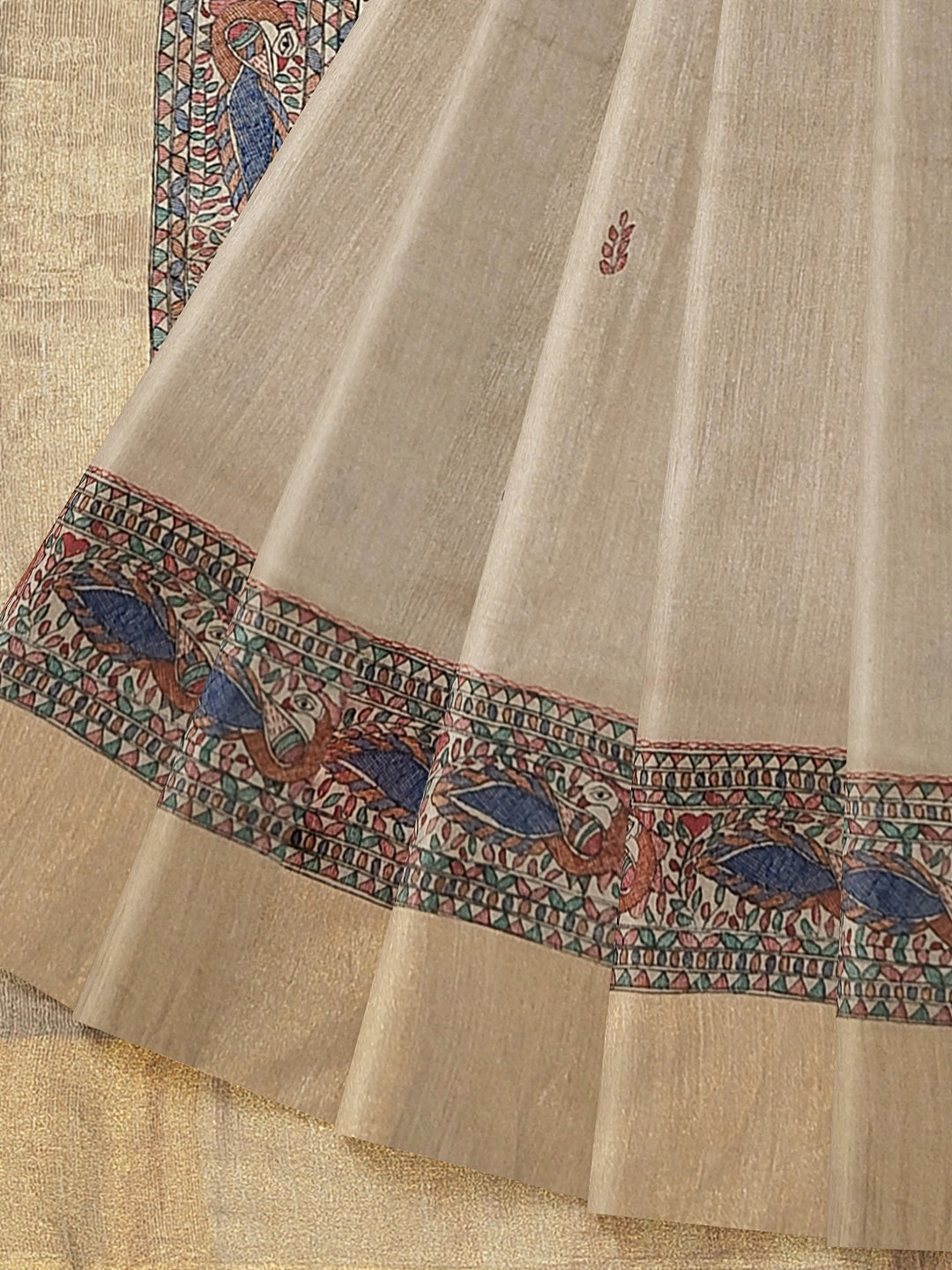 Radha Krishna under the Kadamb Tree – A Divine Melody on Tussar Ghicha Silk