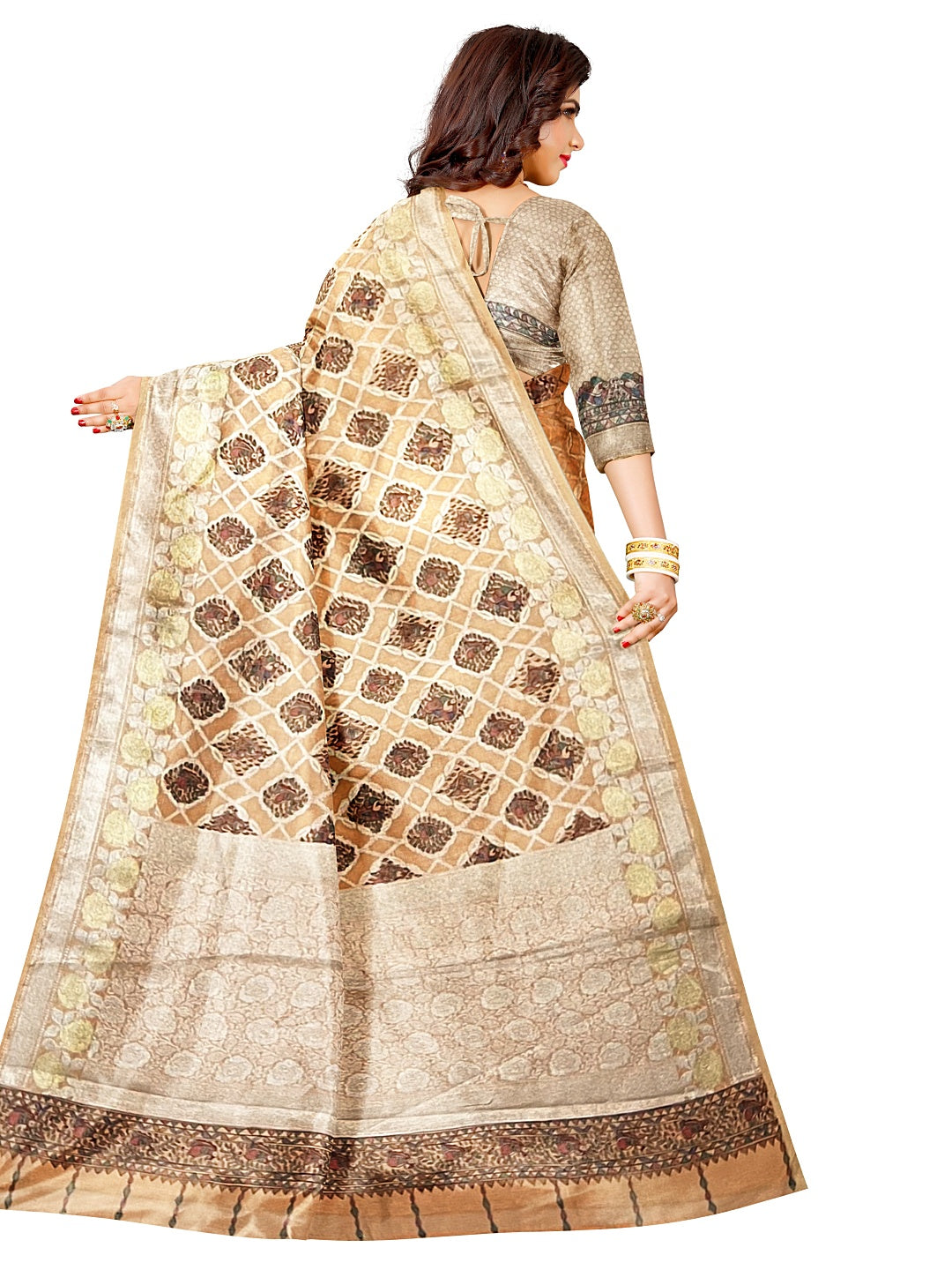 Handpainted Madhubani Peach colour Saree on Banarasi Chanderi