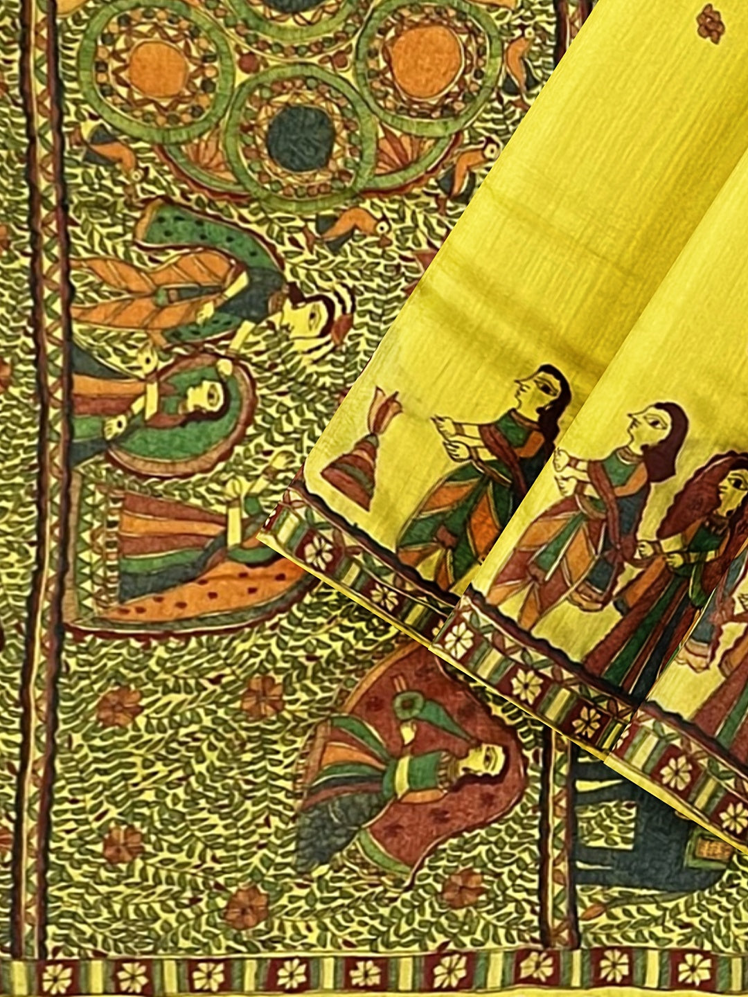 Handpainted Mithila Vivah Saree on Tussar Munga Silk