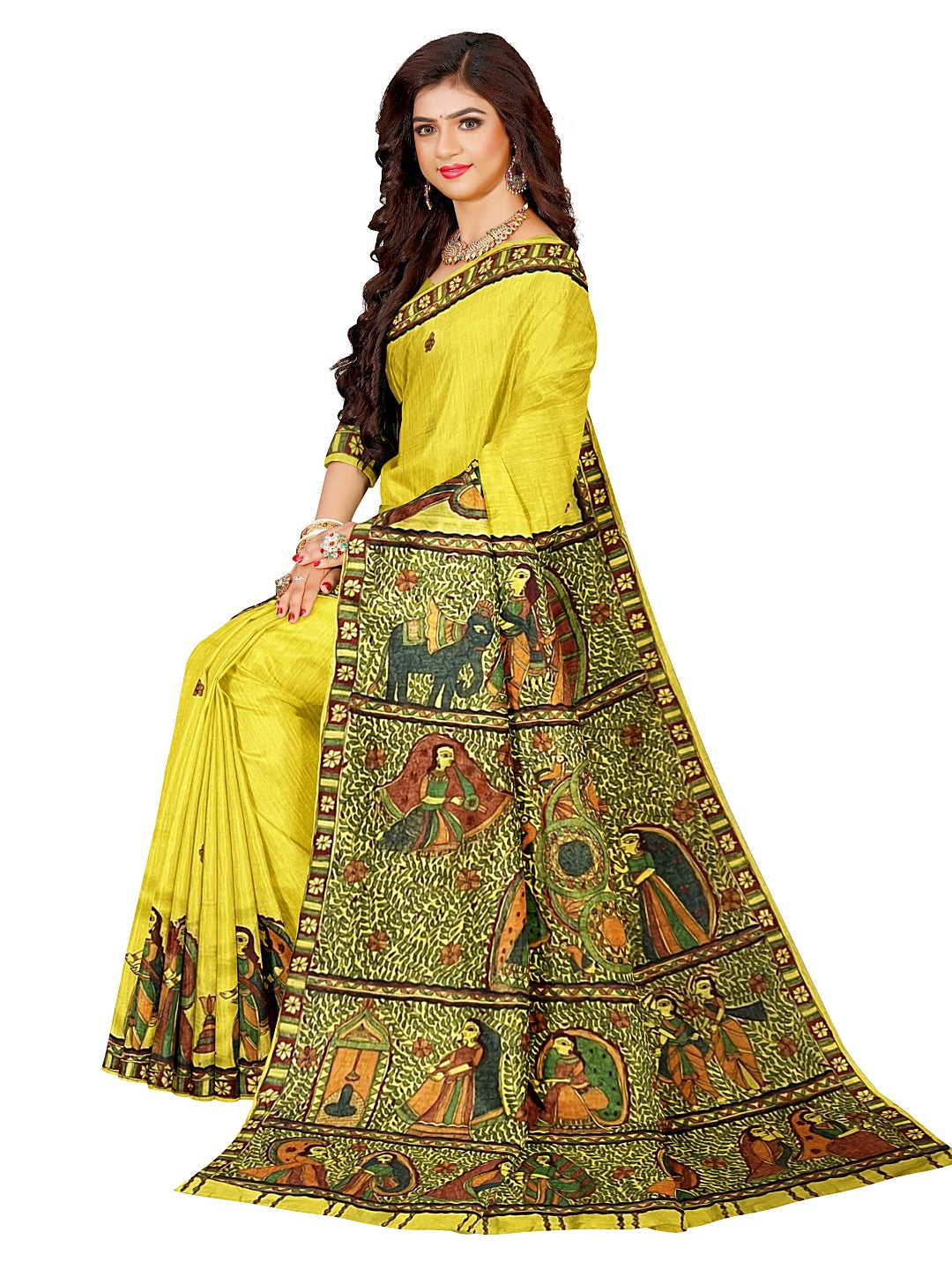 Handpainted Mithila Vivah Saree on Tussar Munga Silk