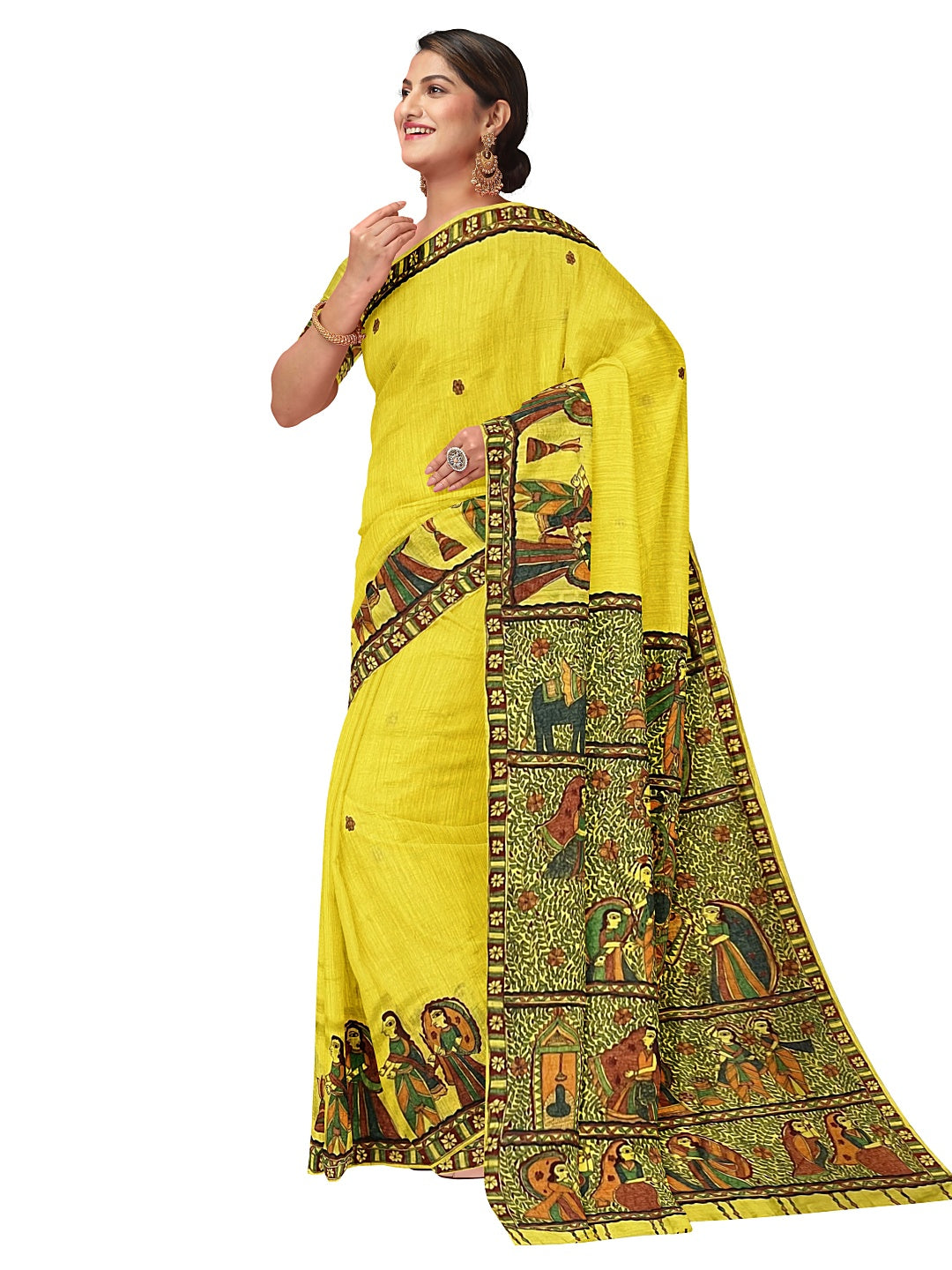 Handpainted Mithila Vivah Saree on Tussar Munga Silk