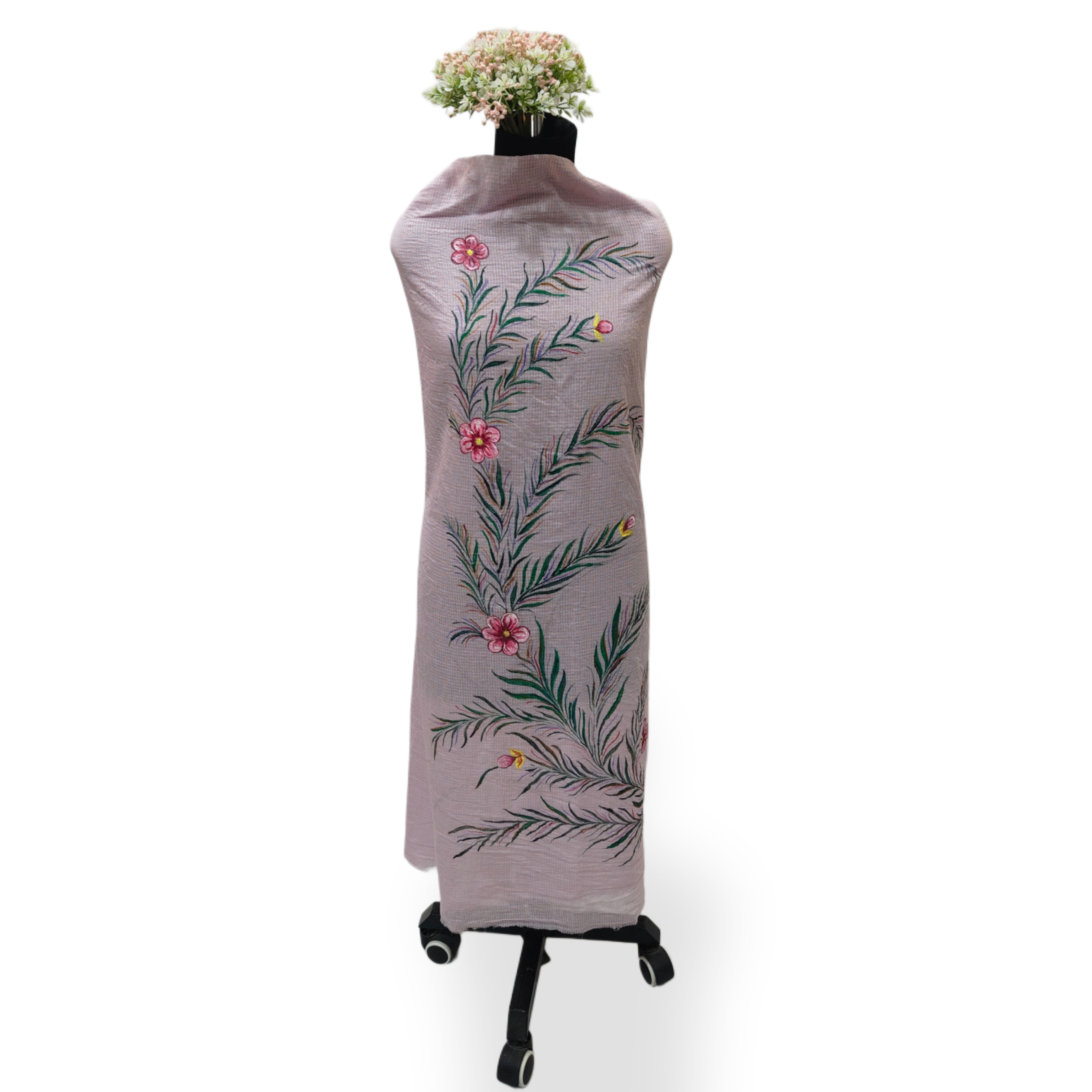 Hand-painted Fabric Art - Unstitched Kota Cotton Suit Set with Lower - Pastel Mauve