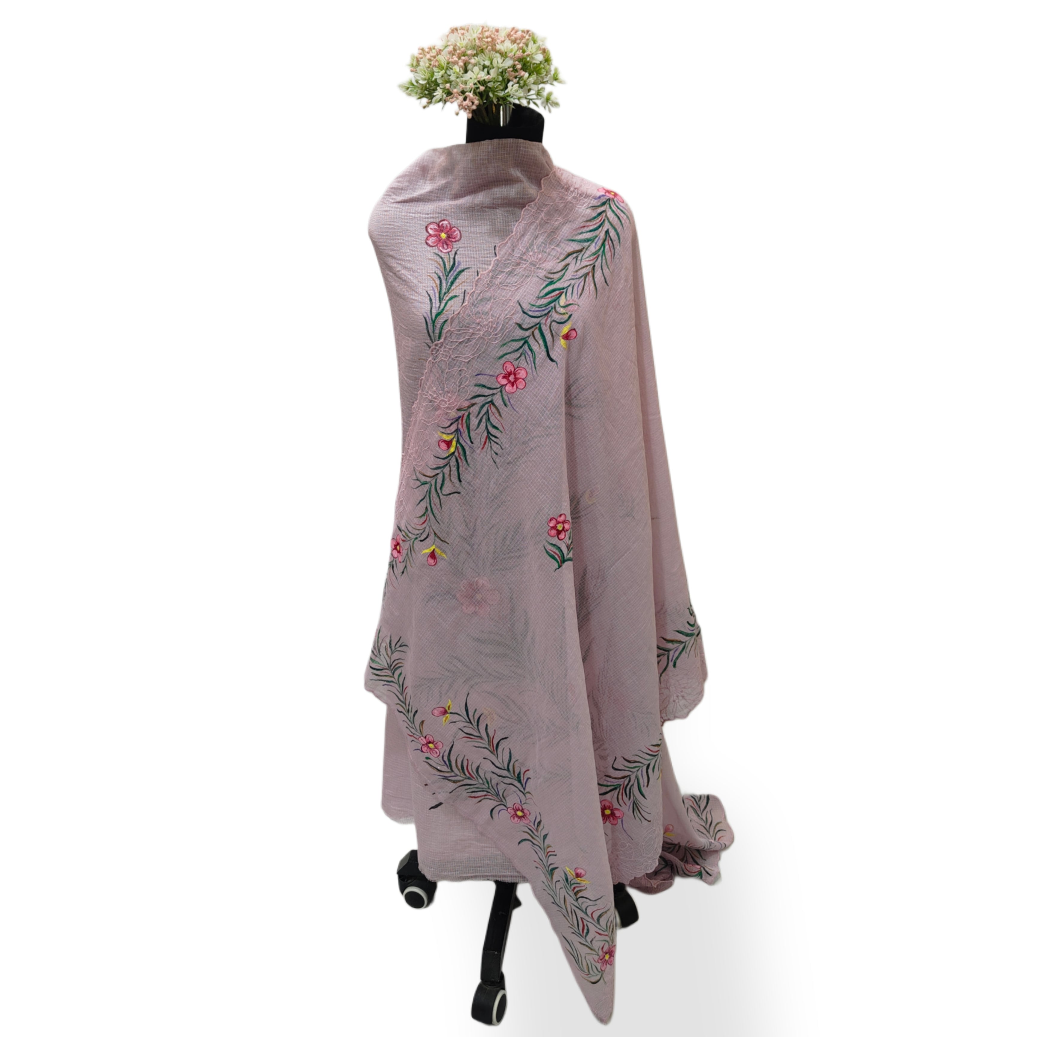 Hand-painted Fabric Art - Unstitched Kota Cotton Suit Set with Lower - Pastel Mauve