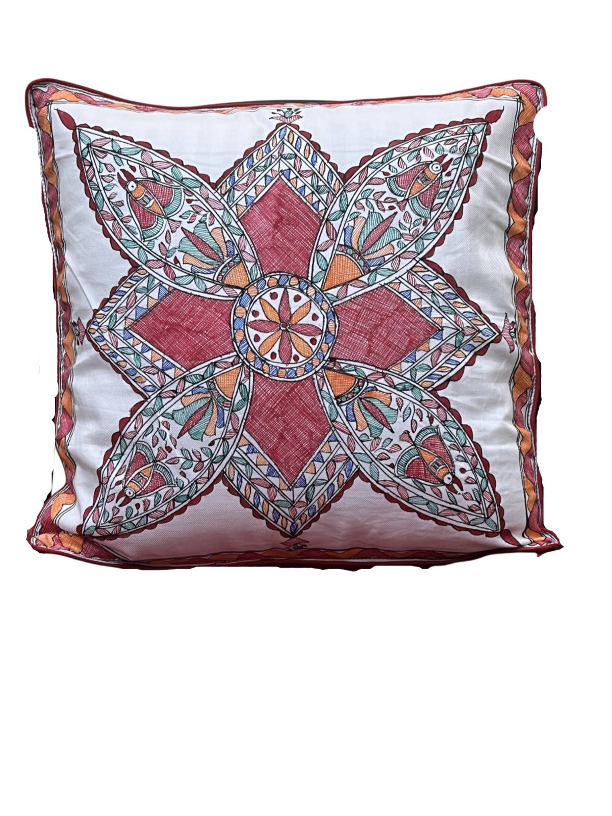 HAND-PAINTED MADHUBANI GEOMETRIC CUSHION COVER