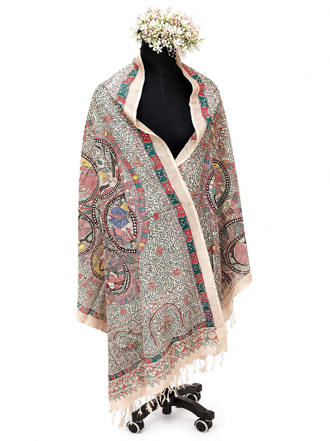Handcrafted Tussar Munga Silk Dupatta – Krishna Leela Jaal Design
