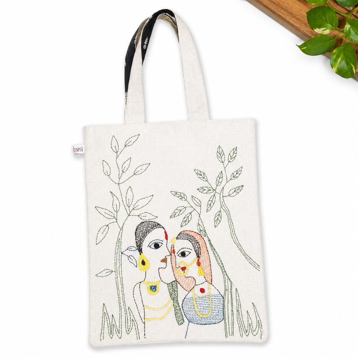 Hand-crafted Sujani Cotton Tote Bag - Whispers of Togetherness