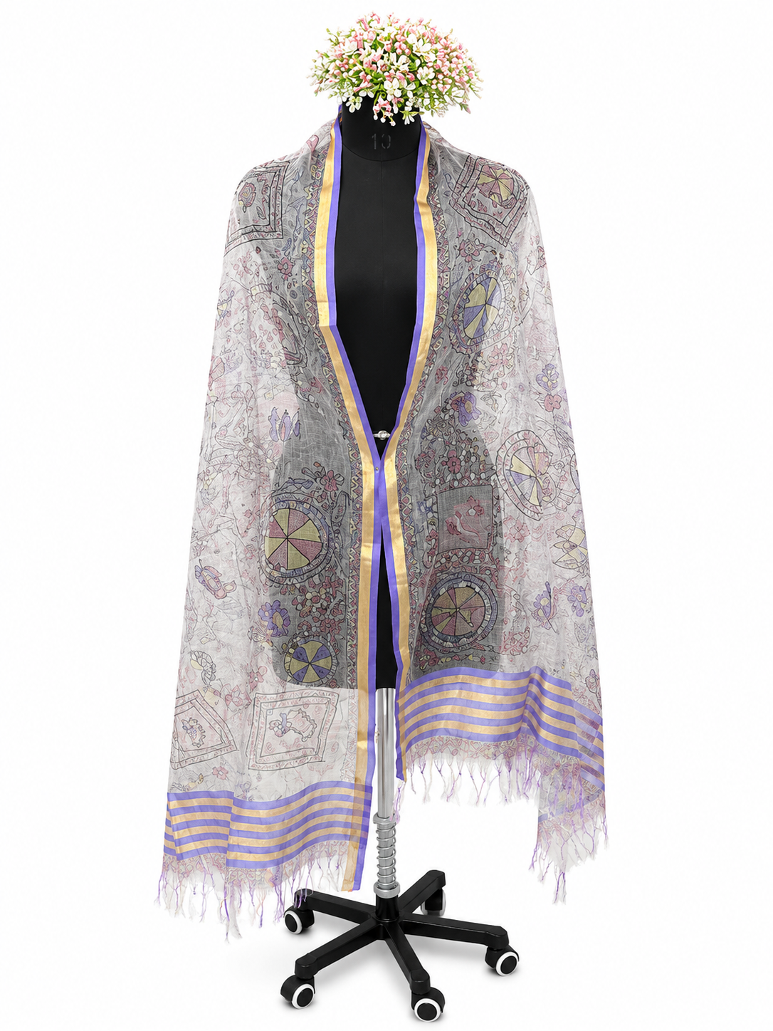 Hand-Painted Neelambari Madhubani Sujani Organza Dupatta