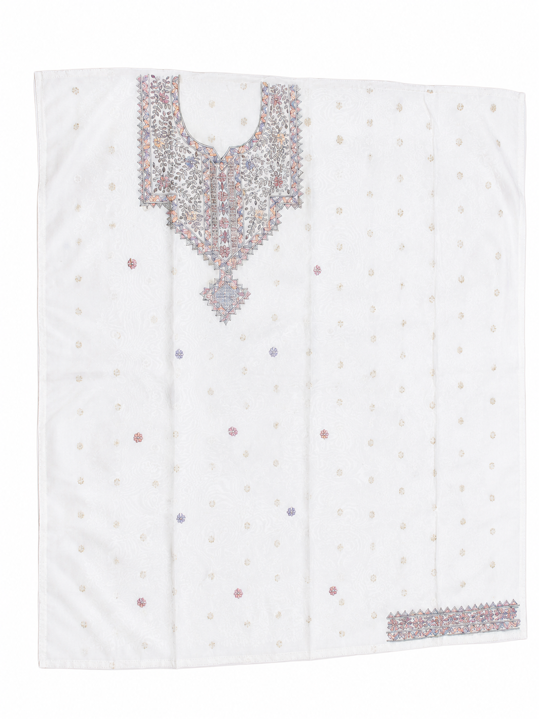 Hand-painted Madhubani Chanderi Suit Set with Designer Neckline, Boutique Artwork, All-Over Jaal Dupatta and Zari Border