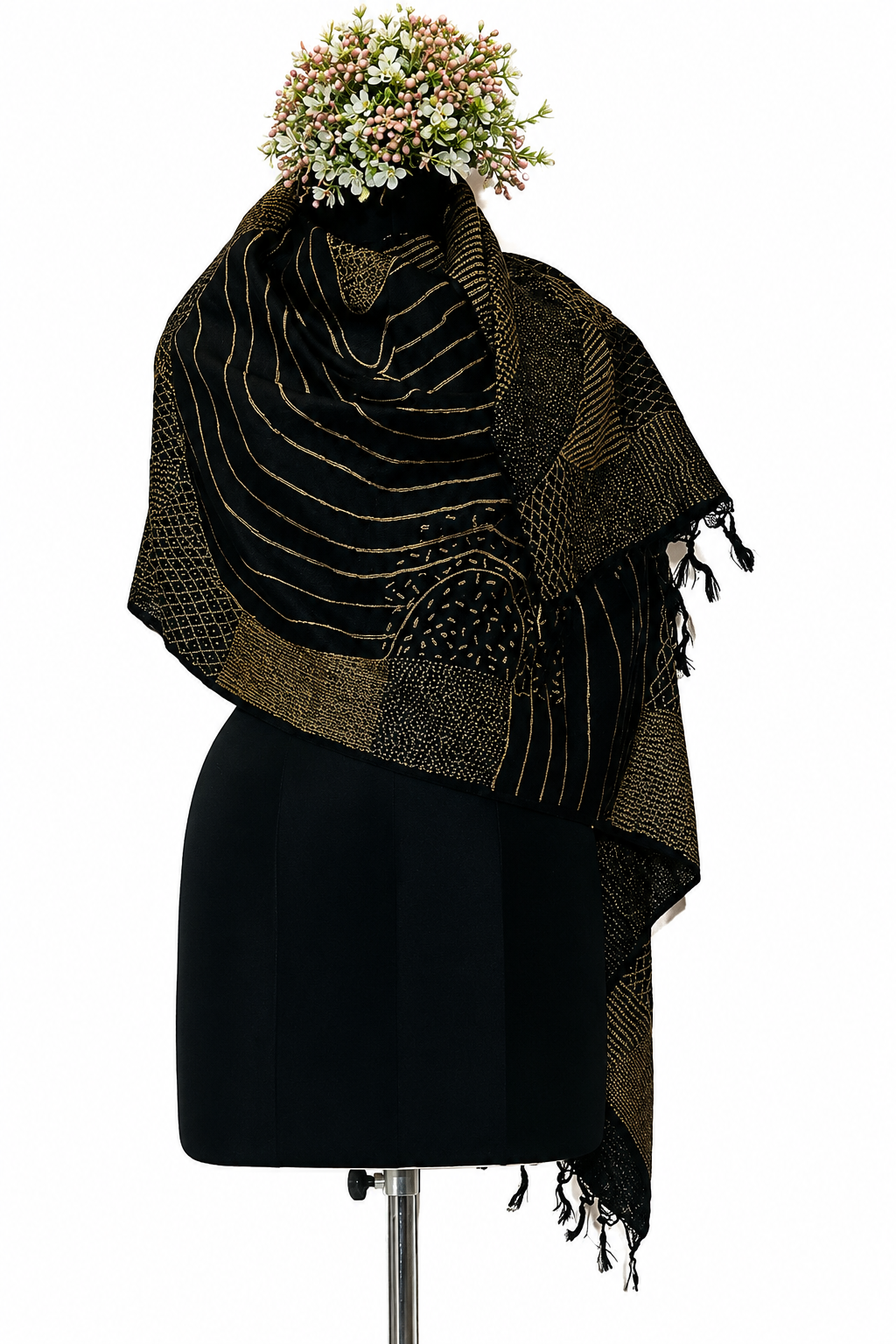 Tussar Munga Silk Stole with Sujani Geometrical Work