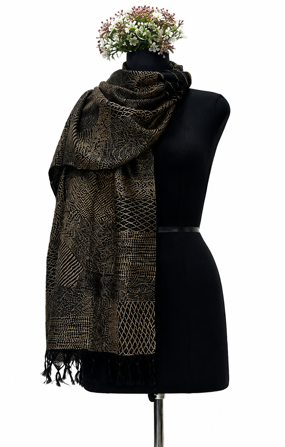 Tussar Munga Silk Stole with Sujani Geometrical Work