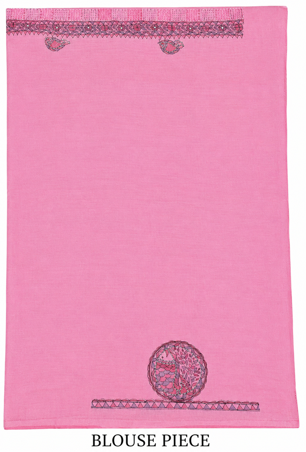 Hand-painted Tussar Munga Silk Saree with Sujani Folk Art, Mandala Peacock Pallu & Rich Zari Border - Rose Pink