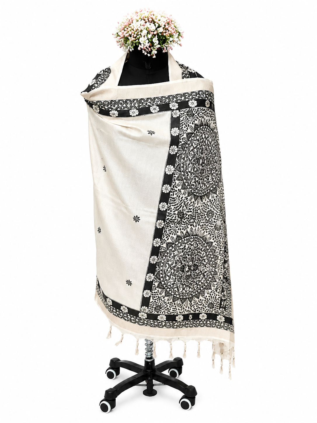 Handpainted Tussar Munga Silk Dupatta – Floral Vines and  Aquatic Artistry