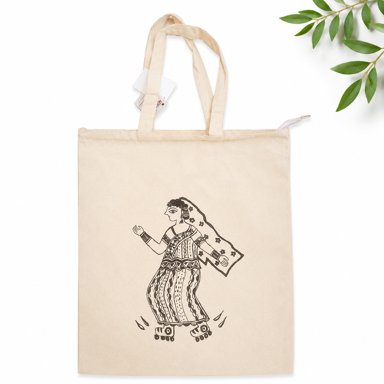 Hand-Painted Madhubani Cotton Tote Bag - Grace In Motion