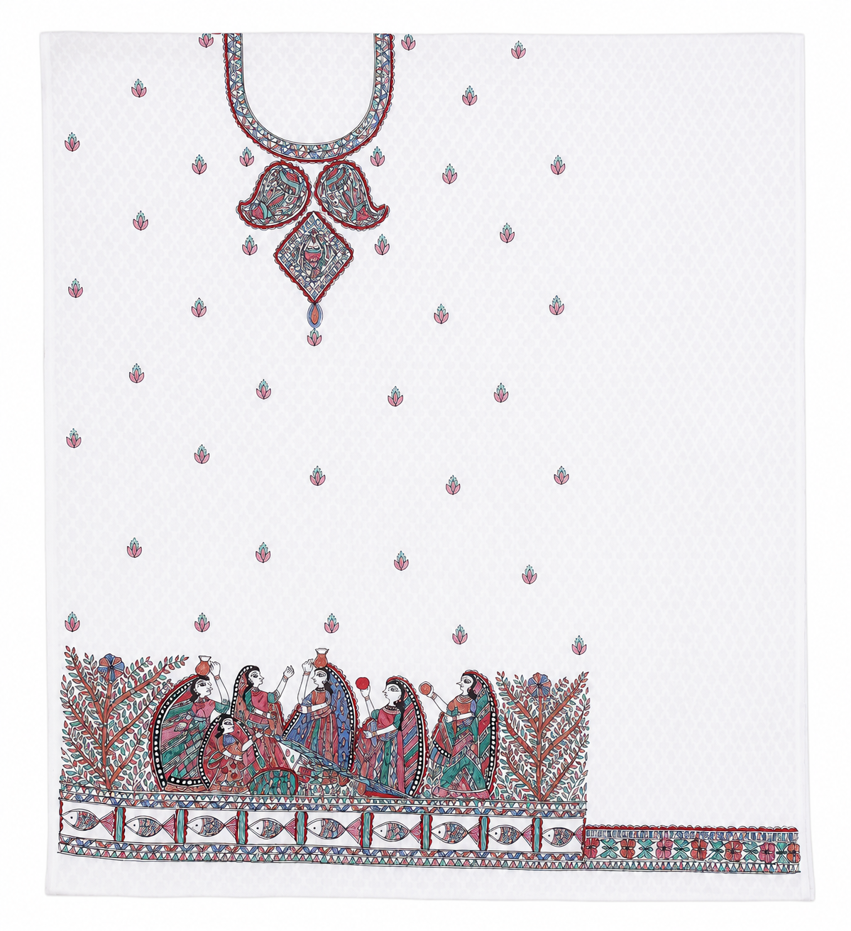 Exclusive Hand-painted Unstitched Chanderi Suit Set with Madhubani Motifs