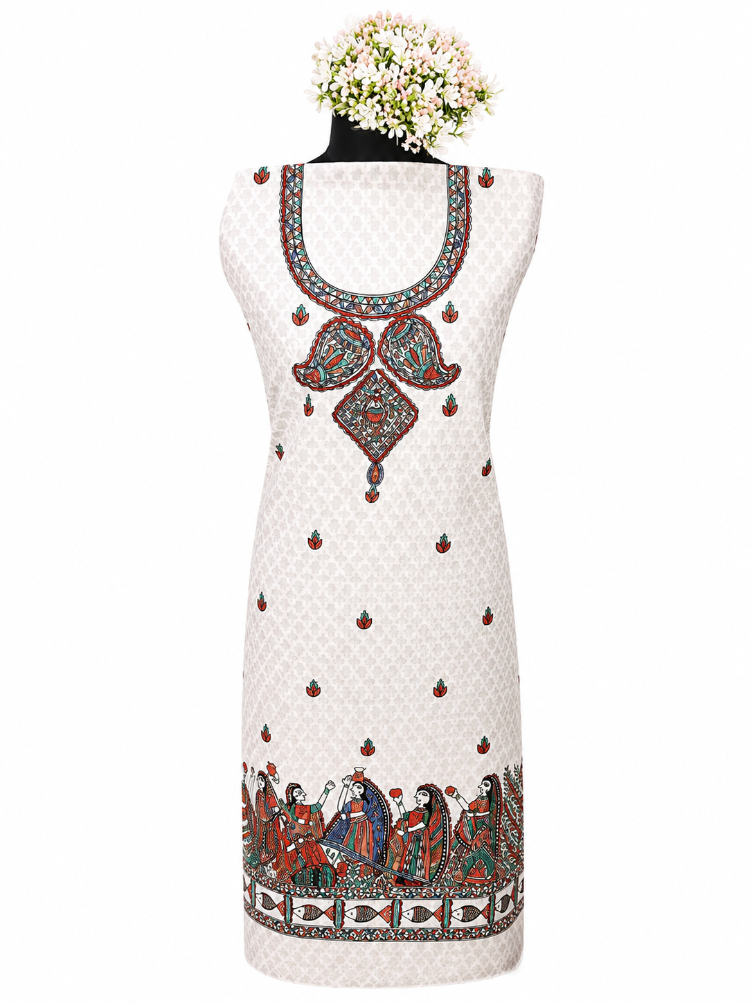 Exclusive Hand-painted Unstitched Chanderi Suit Set with Madhubani Motifs