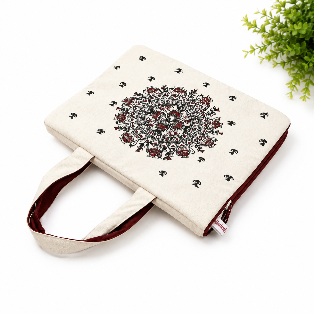 Hand-Painted Madhubani Mandala Tote Bag – Artisan Cotton Carryall