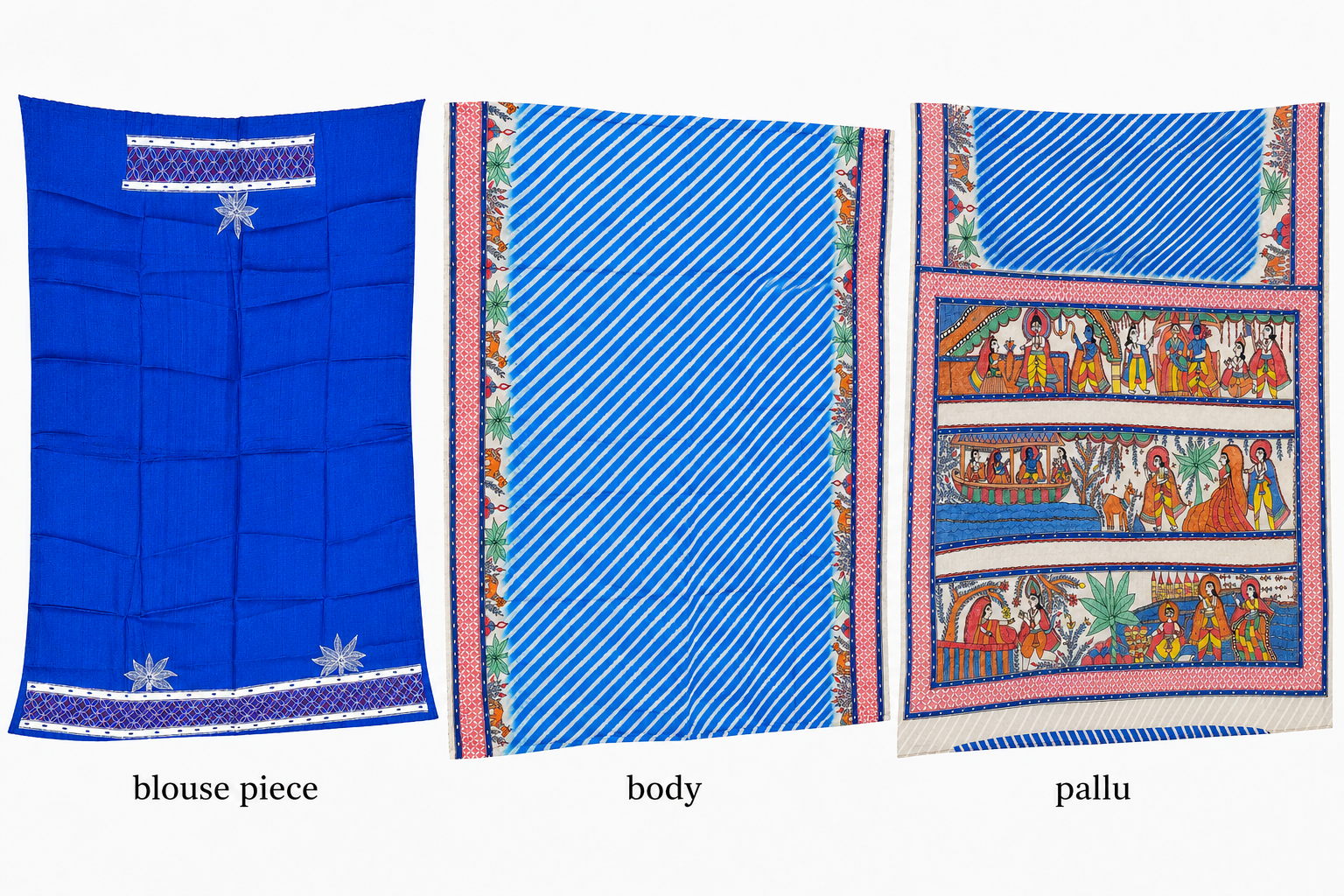 Hand-painted Royal Blue Desi Tussar Silk Saree with Leheriya Design - Ram Katha