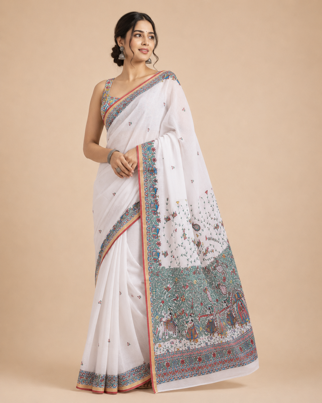 Hand-painted Organza Saree with Pearl Work - Doli Ka Haar