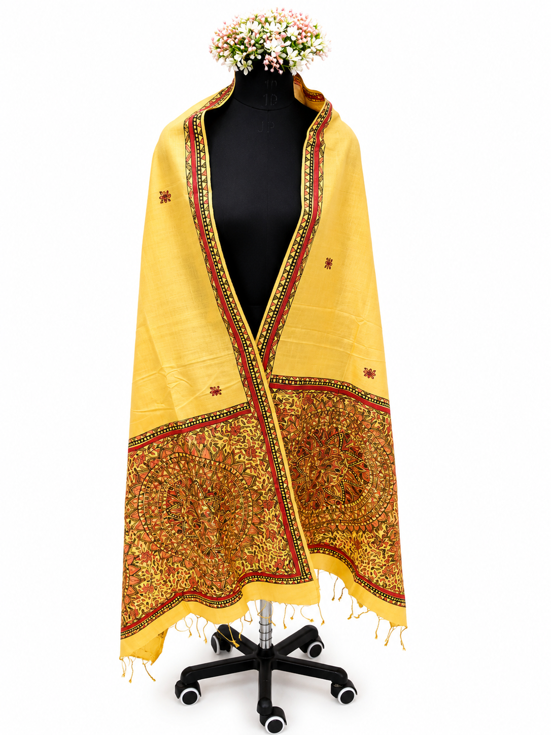 Hand-Painted Madhubani Mandala Art Tussar Munga Silk Dupatta