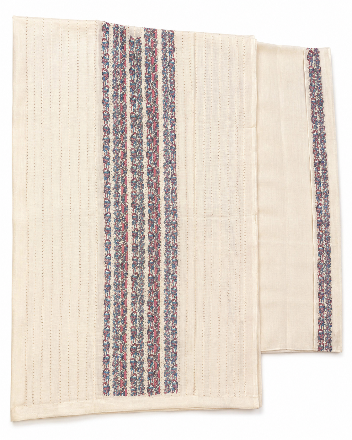 Hand-painted Madhubani Tussar Munga Silk Suit Set with Sujani Work Kurti and Madhubani Art Dupatta with Fish and Floral-Inspired Detailing