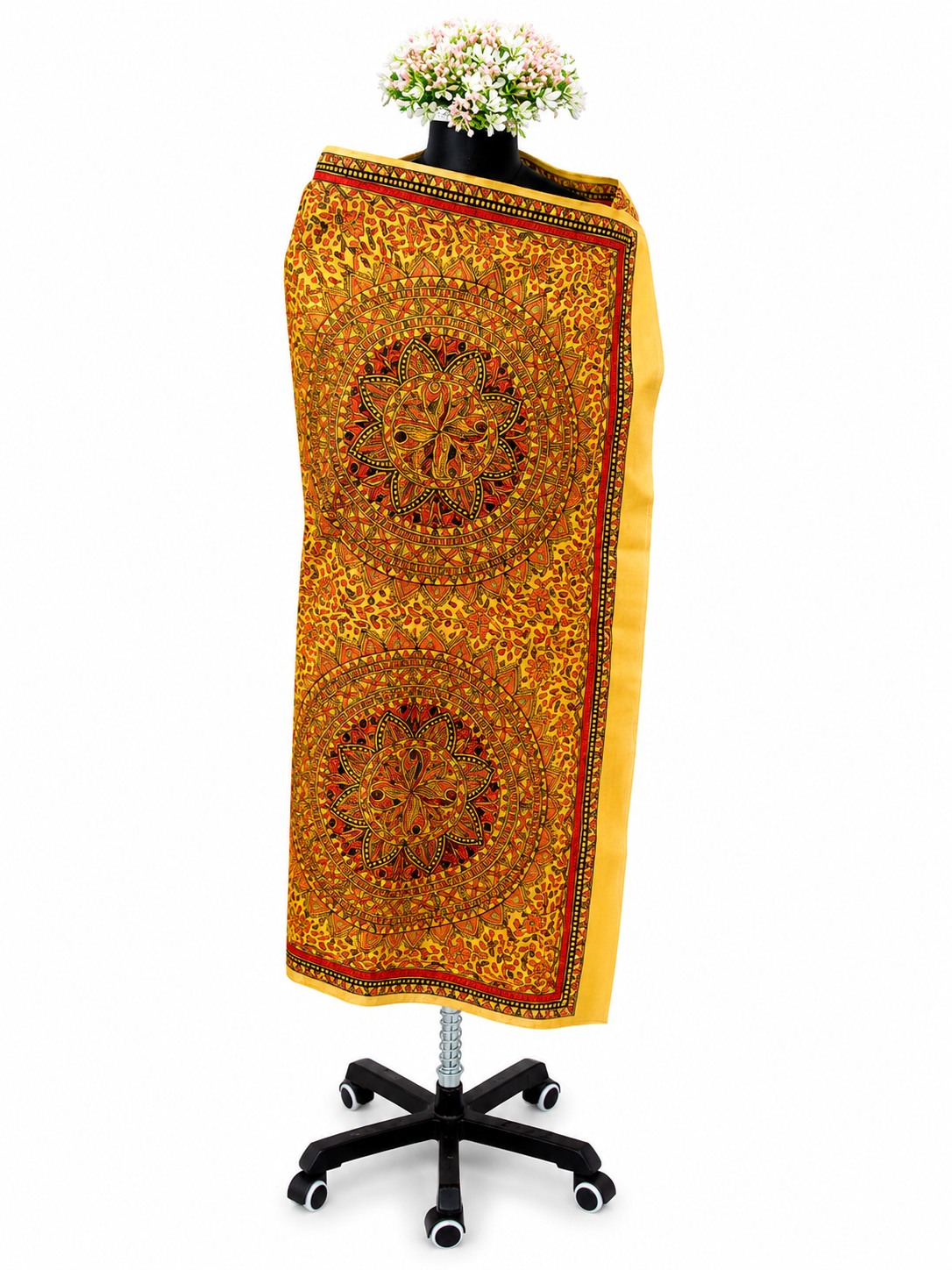 Hand-Painted Madhubani Mandala Art Tussar Munga Silk Dupatta