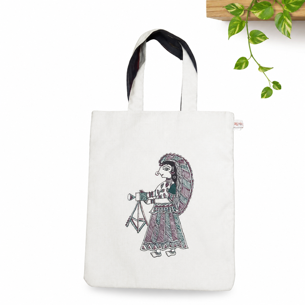 Hand-painted Madhubani Photographer Cotton Tote Bag