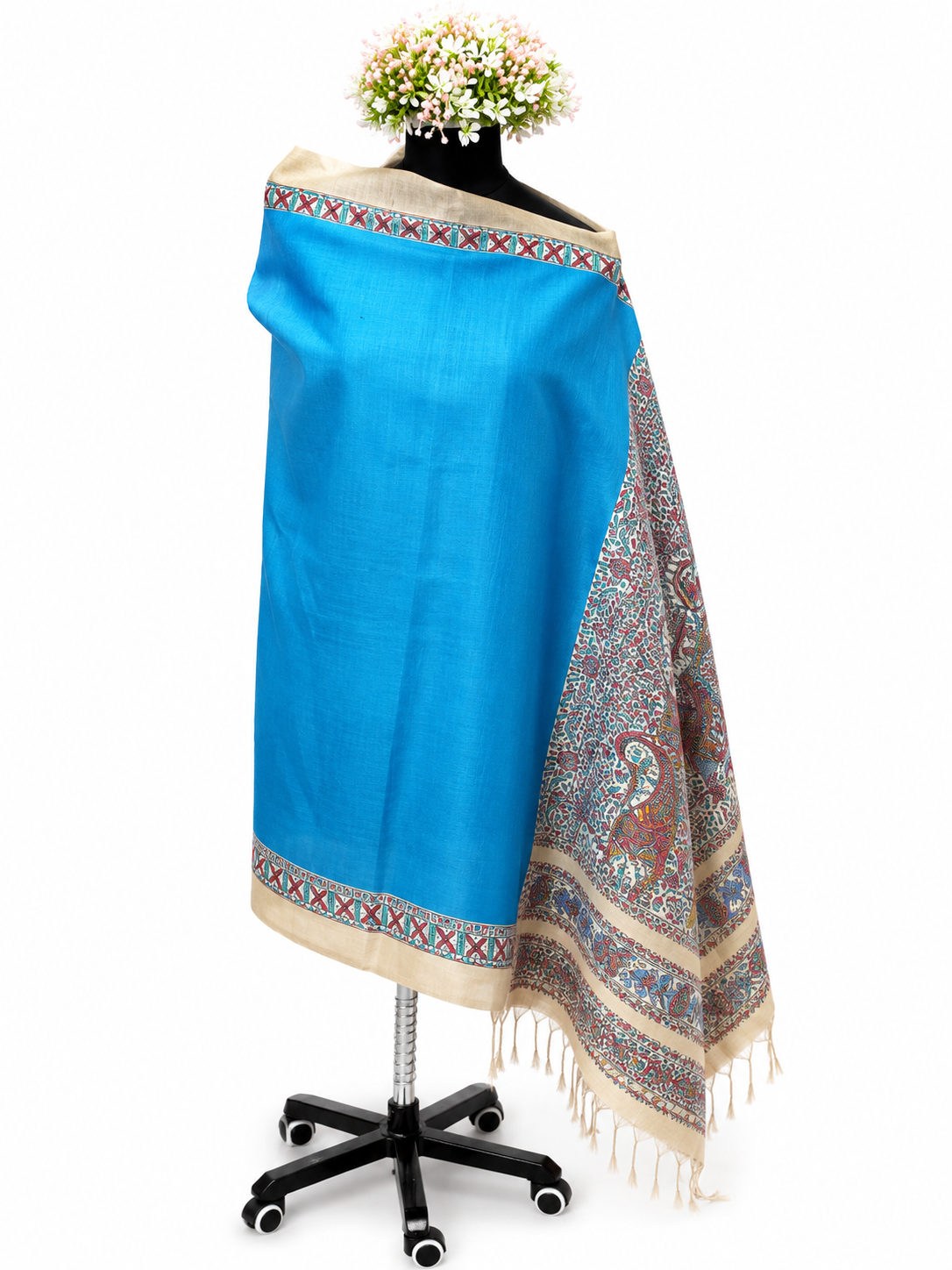 Hand-Painted Doli Ka Haar Madhubani Tussar Munga Silk Dupatta