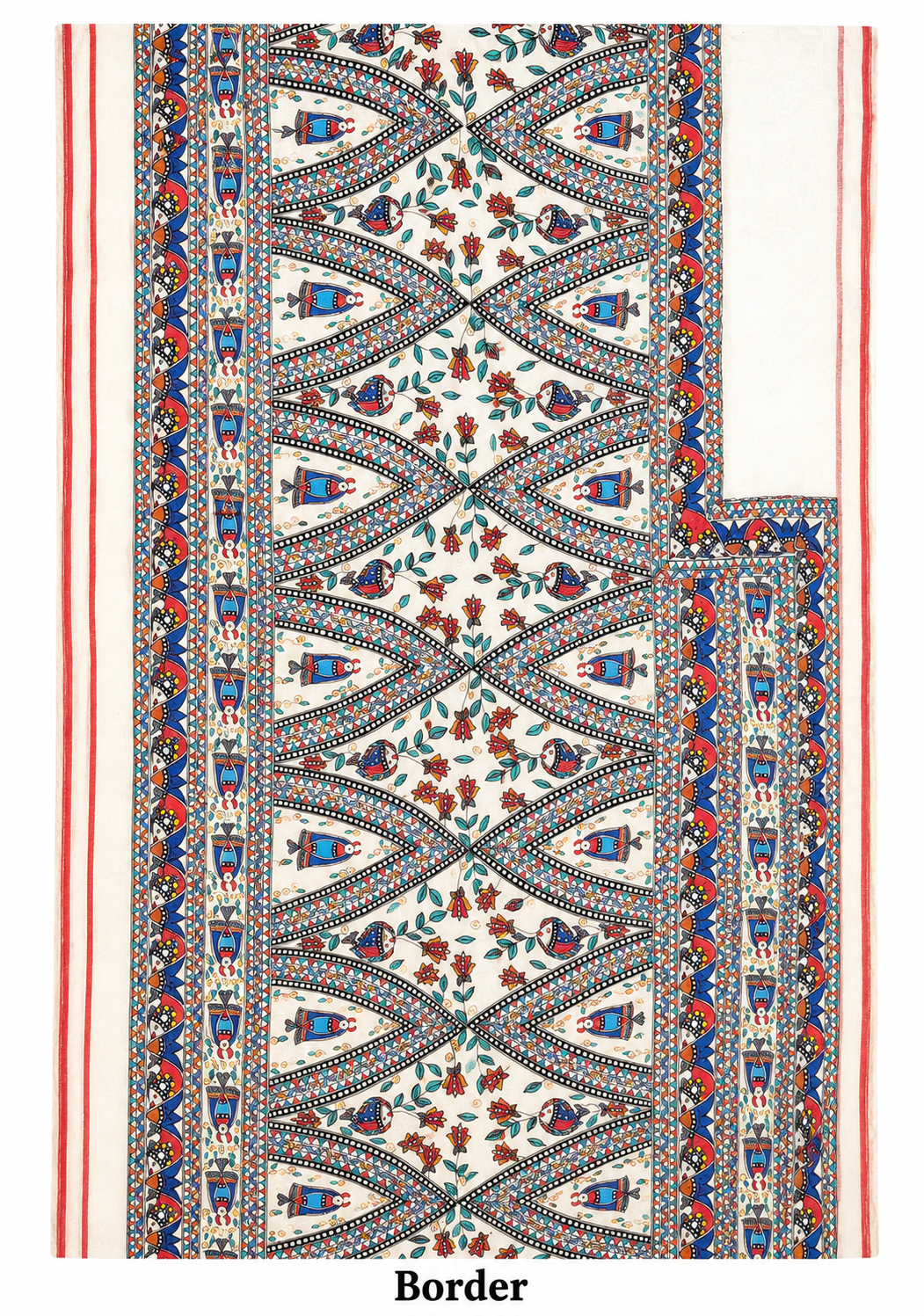 Hand-painted Tussar Munga Silk Saree with All-Over Madhubani Painting & Rich Zari Border