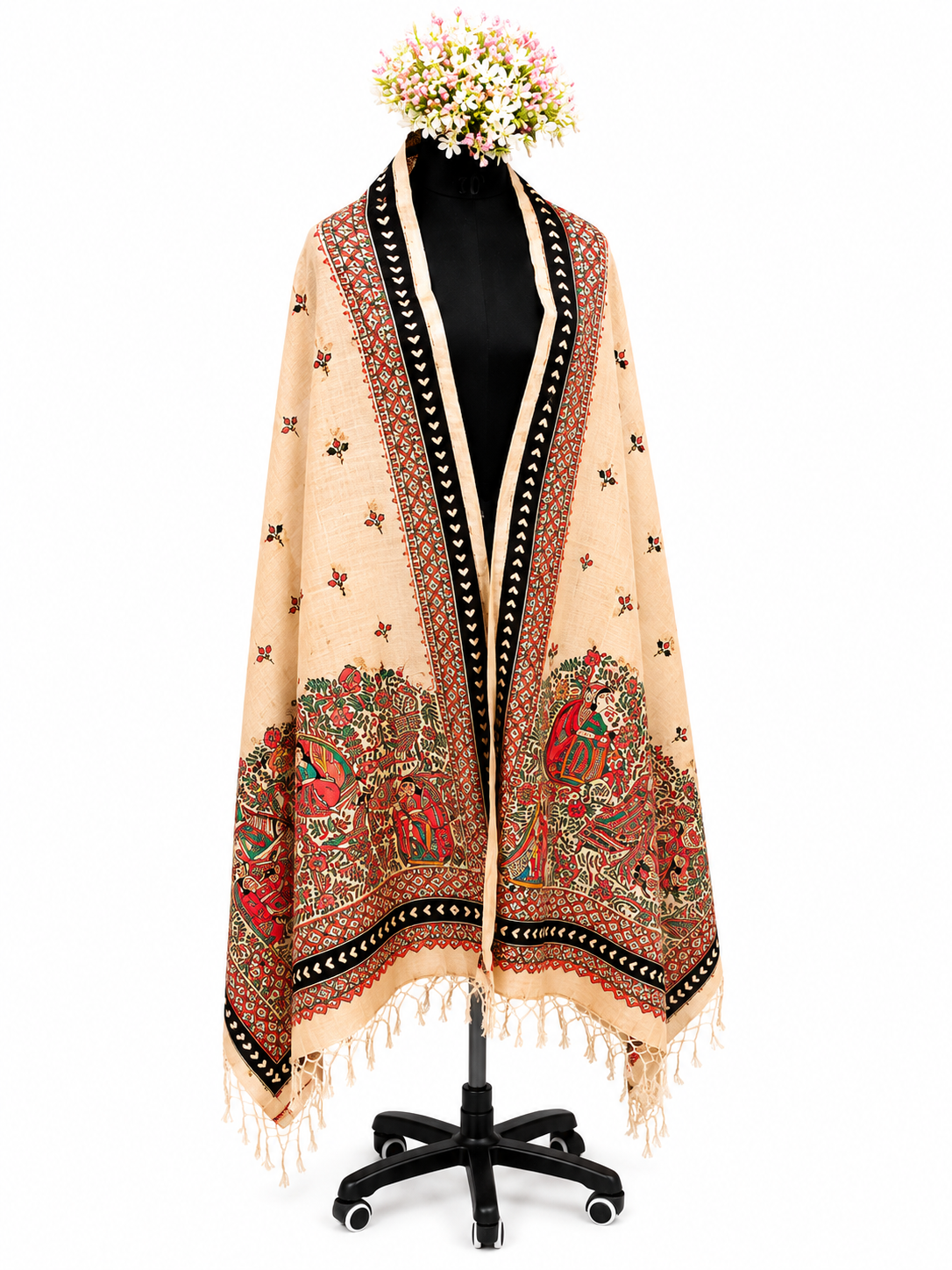 Hand-Appliquéd Desi Tussar Silk Dupatta – Doli Ka Haar Theme