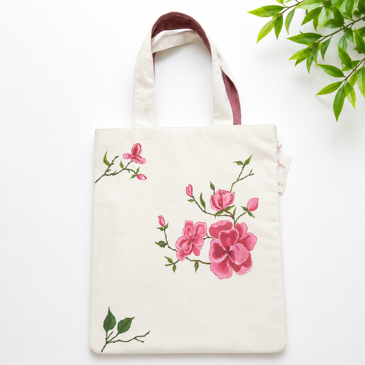 Hand-Painted Blooming Floral Cotton Tote Bag