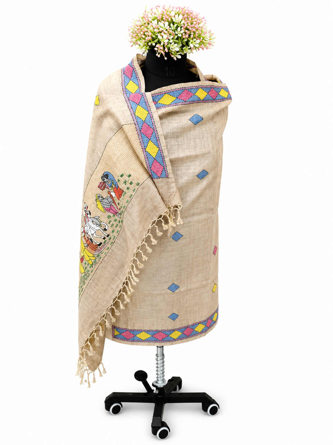 Handcrafted Desi Tussar Silk Dupatta – Rural Life Inspired Artistry