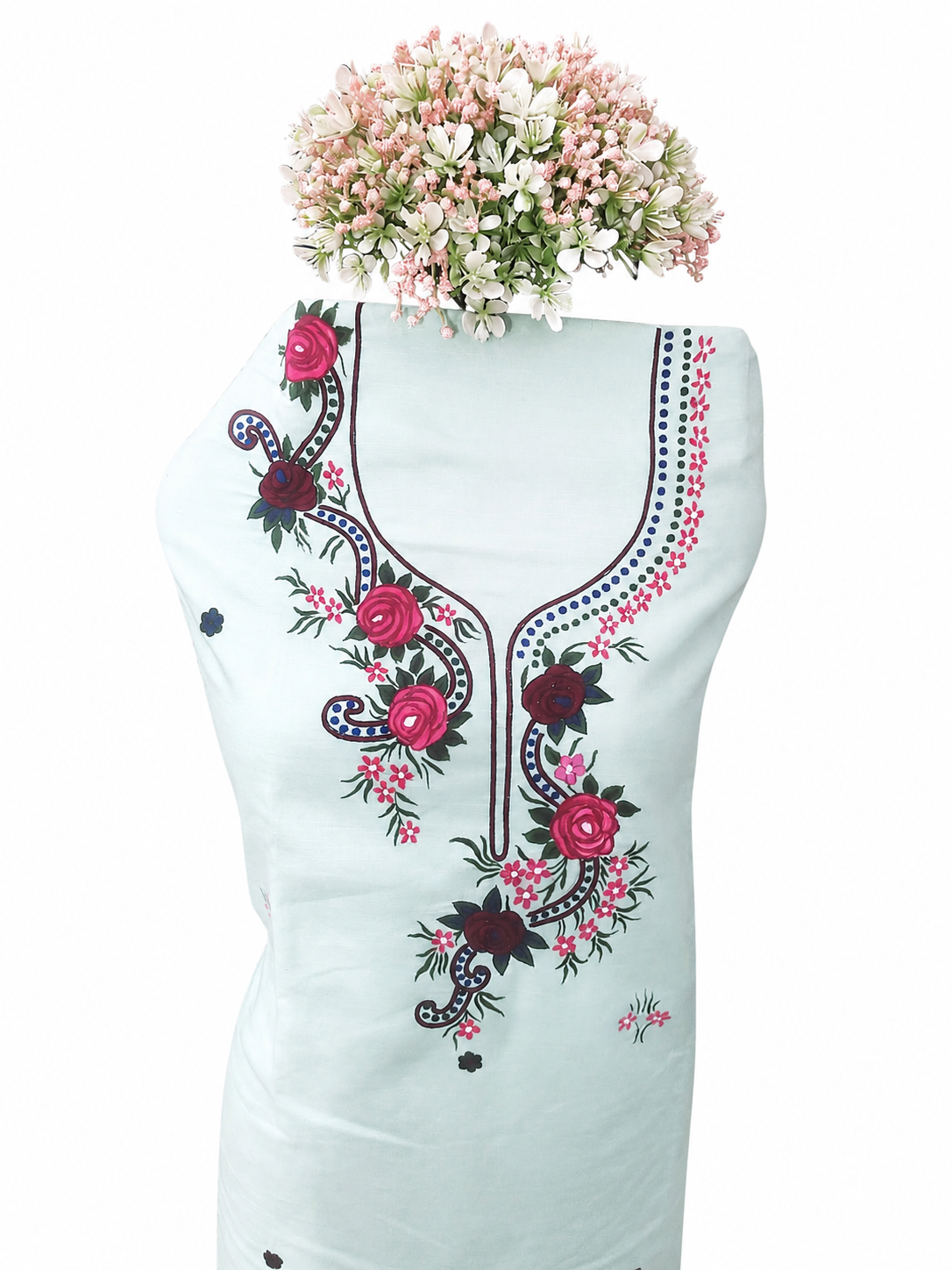 Gracefully Handpainted Suit Set with Ari Embroidery, Artistic Fabric Painting and Heritage-Inspired Dupatta Elegance