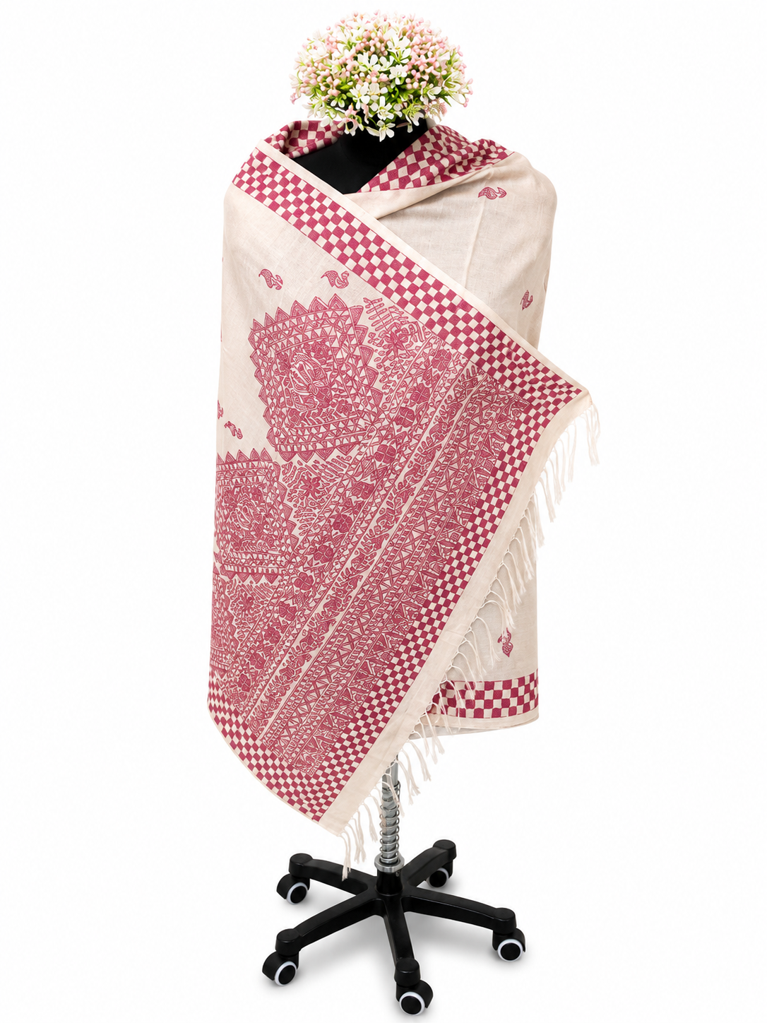 Hand-painted Heritage Buti on Desi Tussar Silk Dupatta