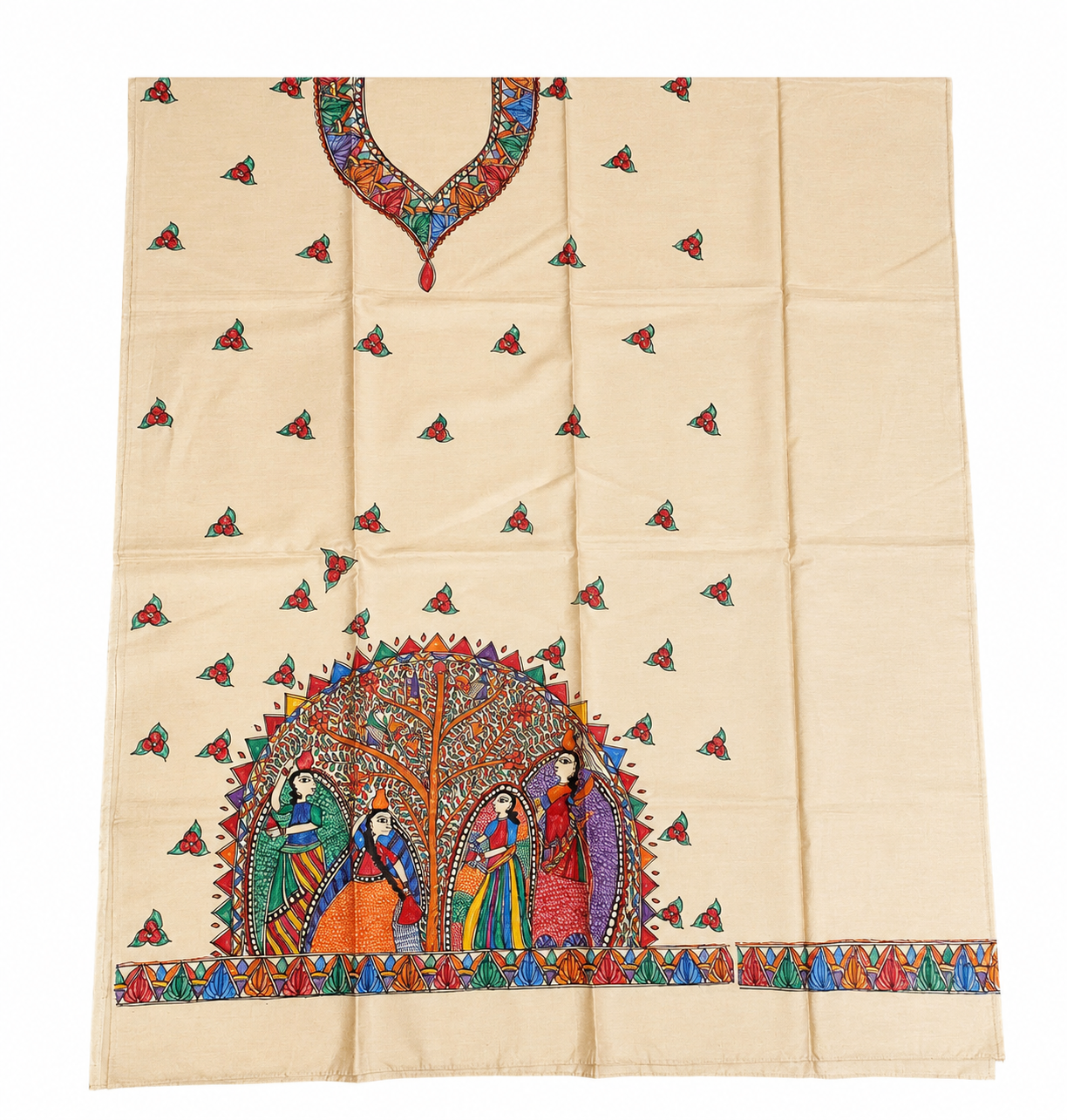 Hand-Painted Vat Savitri Inspired Tussar Munga Silk Suit Set with Artistic Kurti and Zari Border Dupatta
