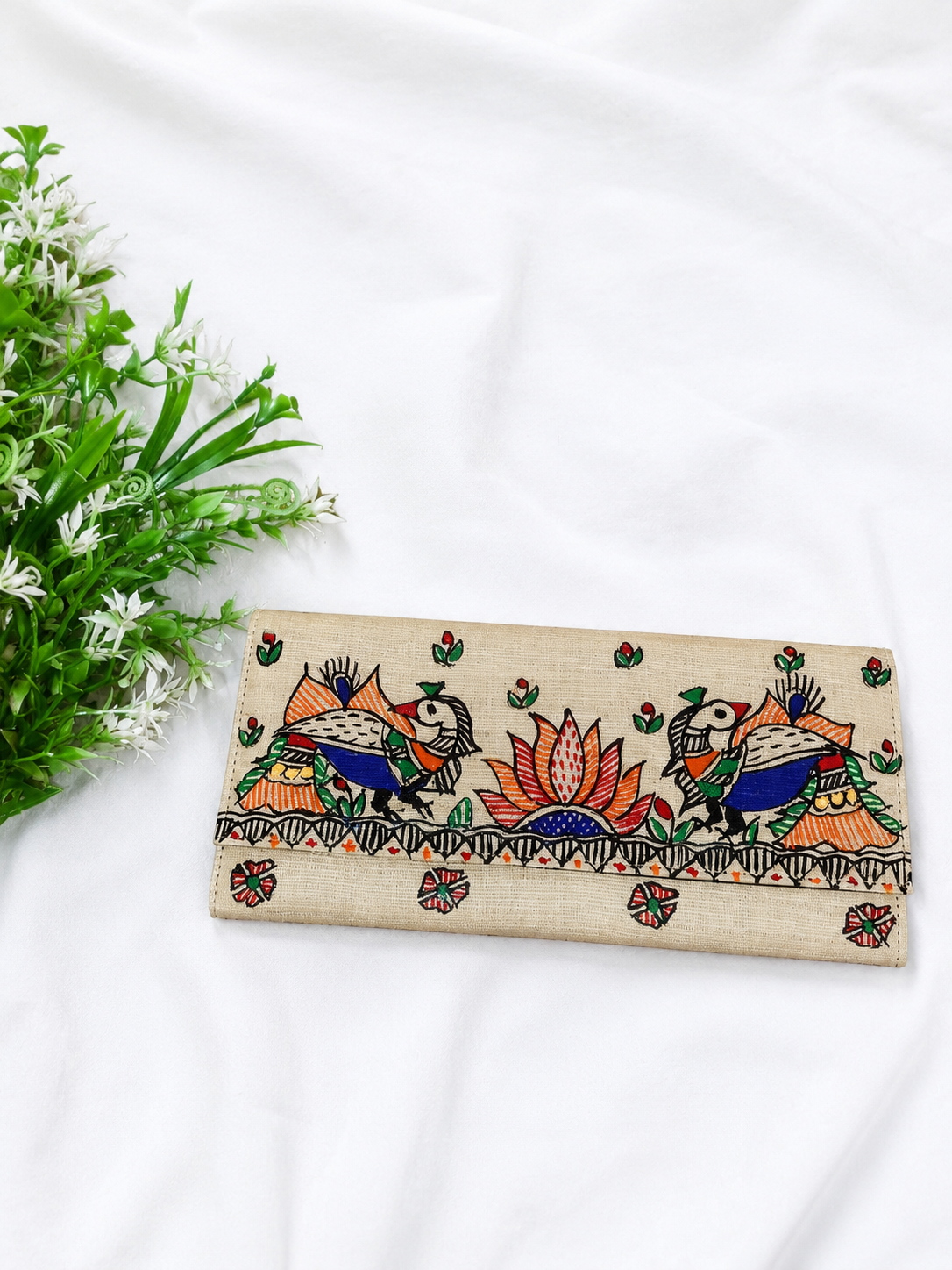 Traditional Madhubani Hand-painted Long Wallet & Clutch – Dual Design