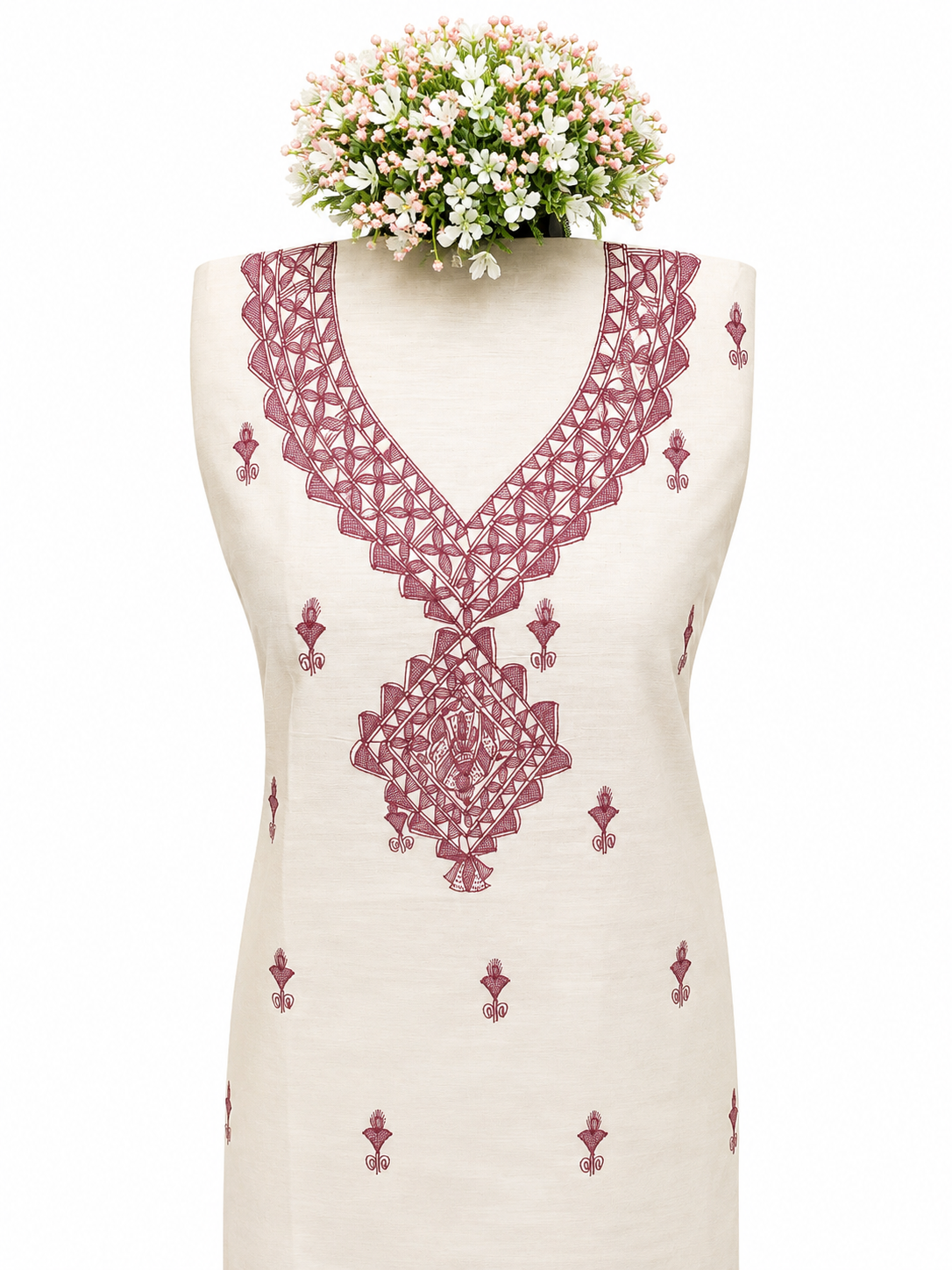 Hand-Painted Madhubani Tussar Munga Silk Suit Set with Designer Neckline and Artistic Dupatta