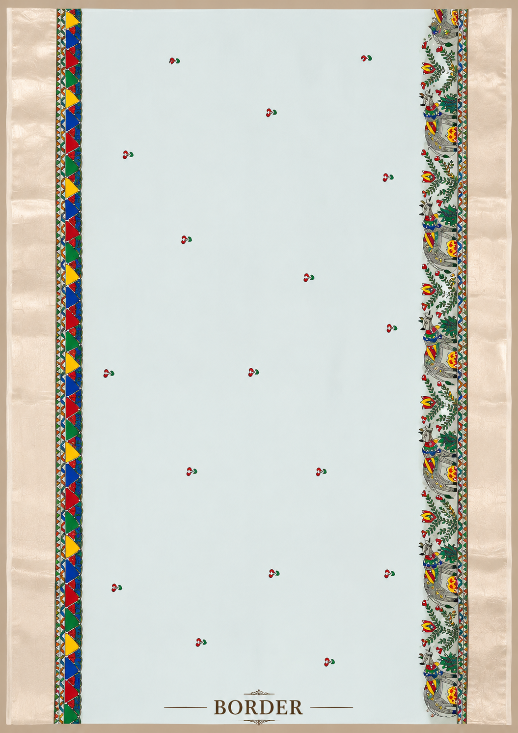 Hand-Painted Madhubani Premium Organza Radha Krishna Saree with Pearl Work & Zari Border