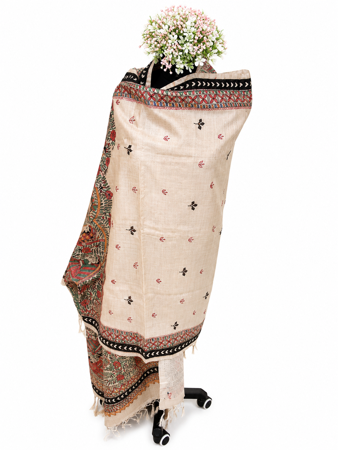Hand-Appliquéd Desi Tussar Silk Dupatta – Doli Ka Haar Theme