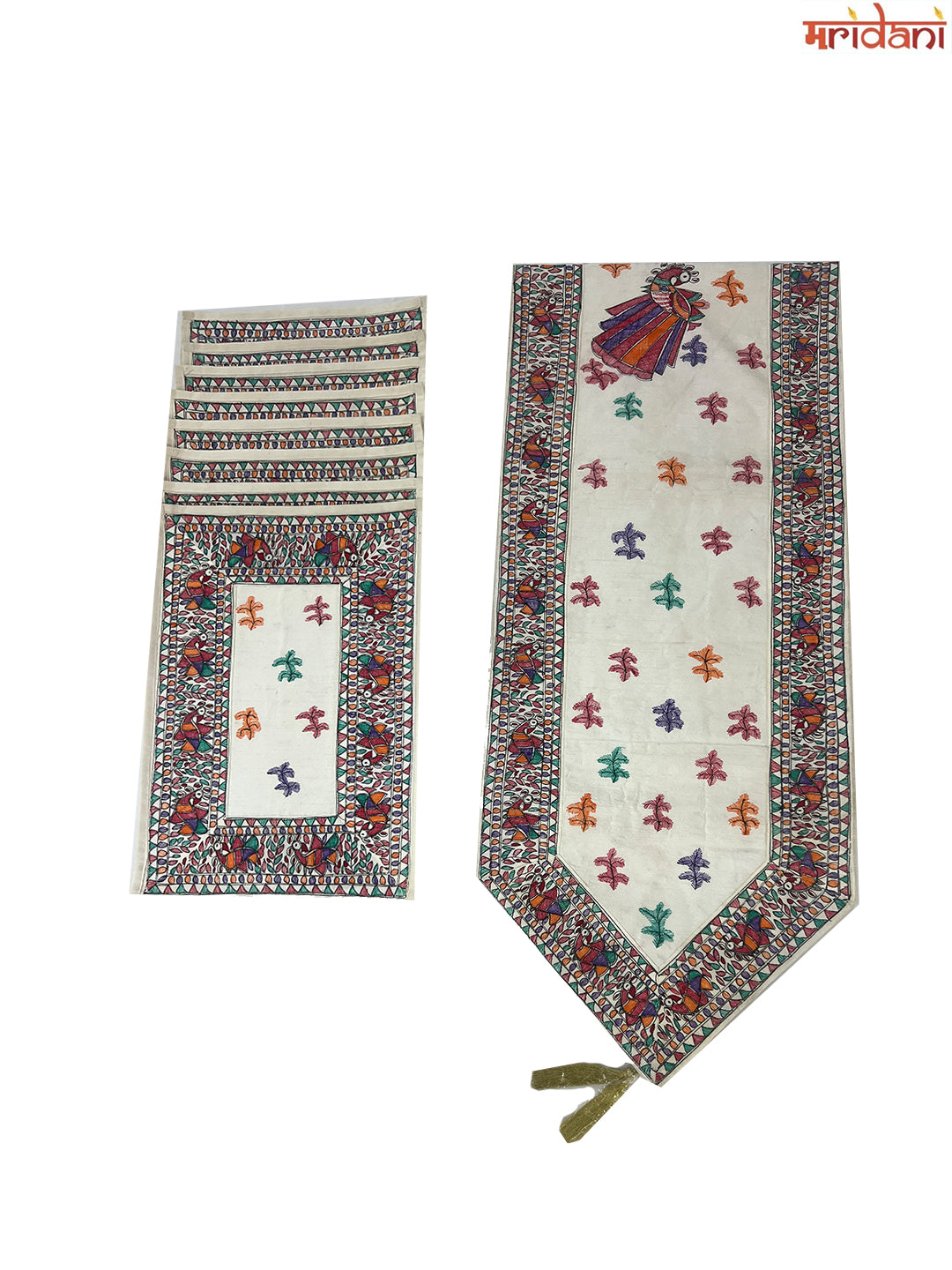 Hand-Painted Madhubani Table Mat Set – Exquisite Peacock Border Design