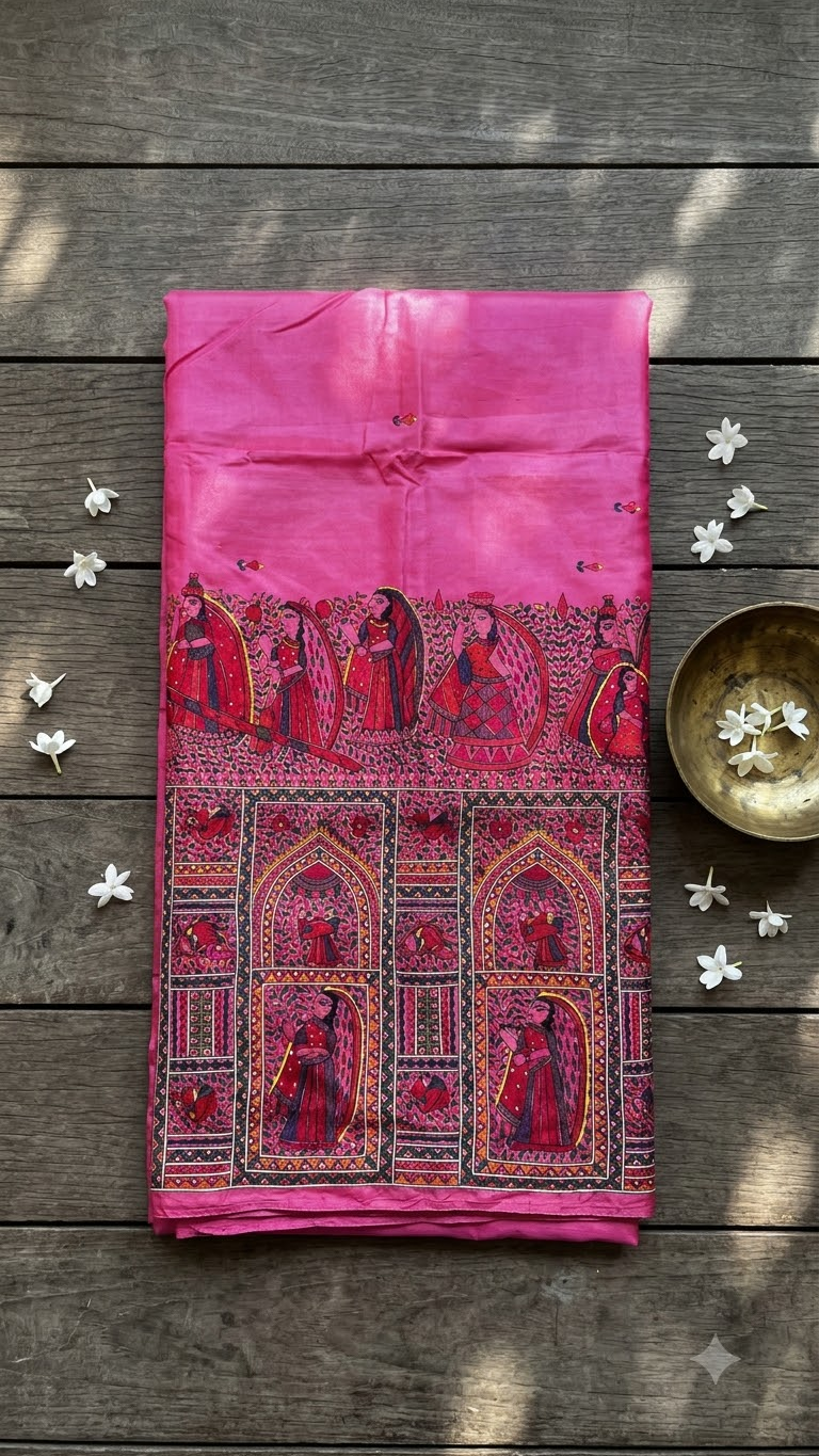 Hand-embroidery (AARI WORK) Hand-painted Murshidabad Silk Saree